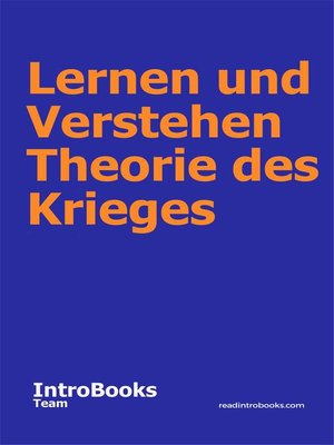 cover image of Lernen und Verstehen Theorie des Krieges